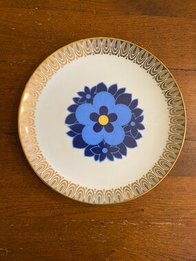 VTG 1950's Winterling Marktleuthen Bavaria Blue Floral Gold Plate Dish 7.5”